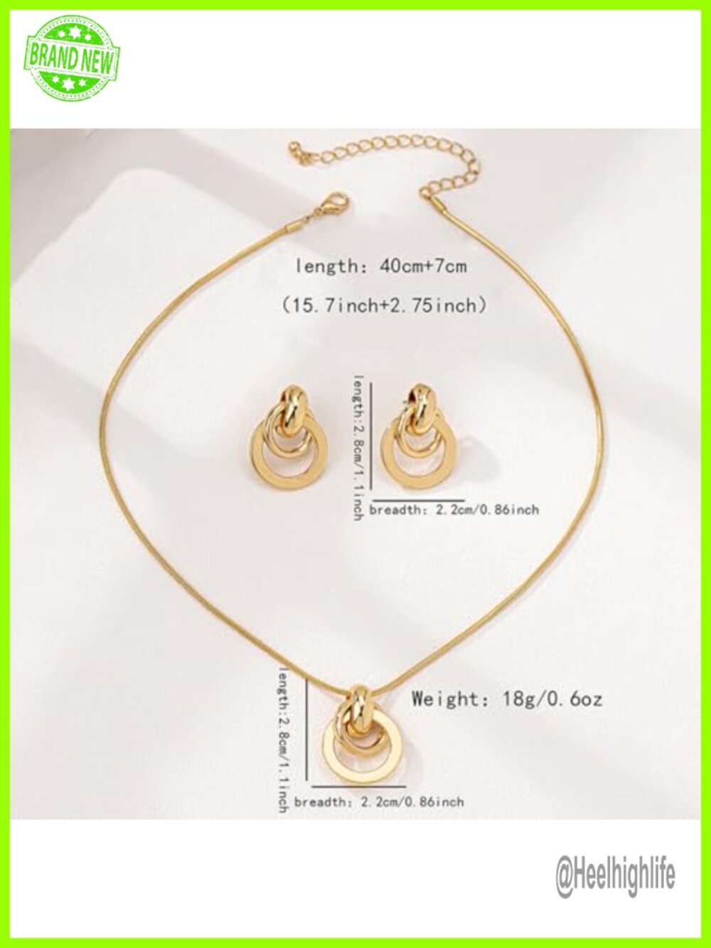 14K Gold Plated Knot Jewelry Set Necklace & Drop Earrings Stainless Steel - Picture 5 of 5